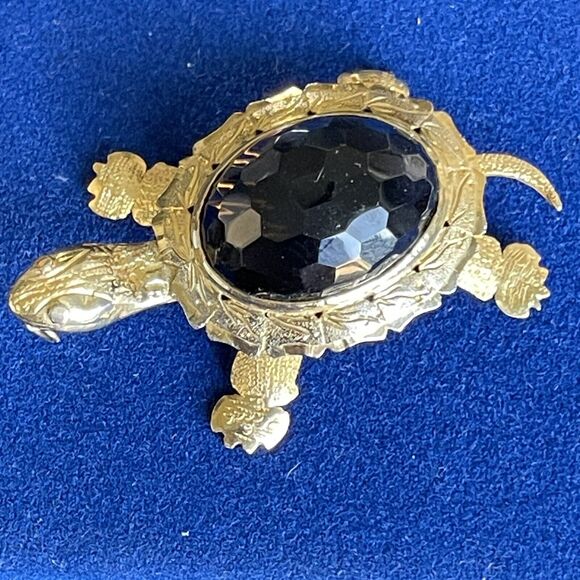 VTG Silver Gold Plated Faceted Smokey Quartz Topaz Turtle Brooch Pendant 19grams - Picture 4 of 14